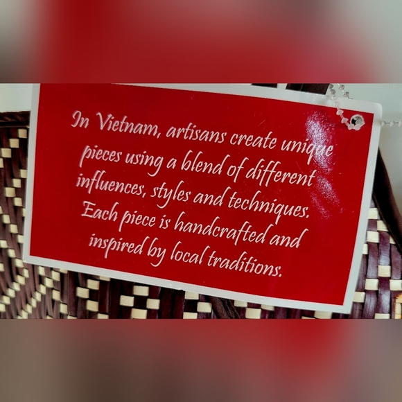 Brown & Cream Handwoven Straw Beach Tote Bag w/Handles - Picture 4 of 5